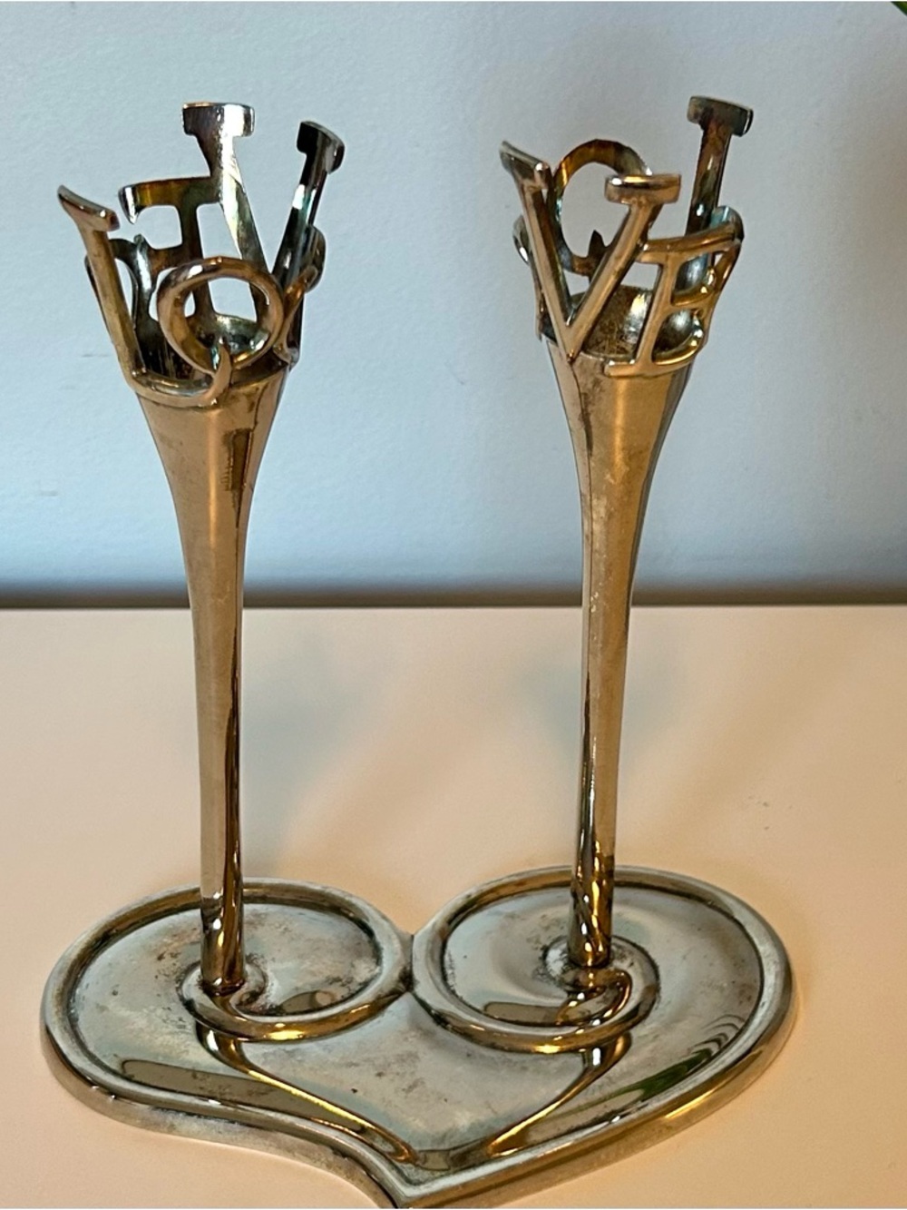 Vintage Silver-Plated LOVE  Candle Holders
Heart Base